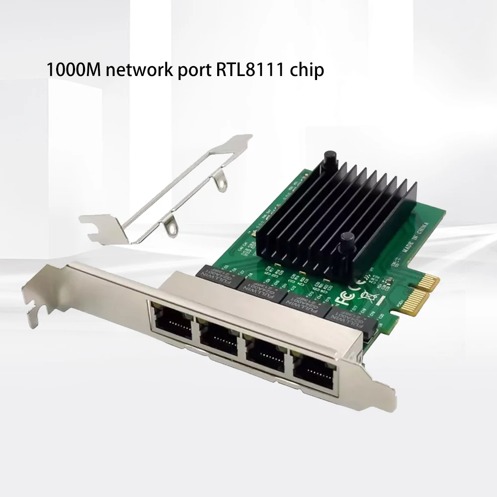

Сетевой адаптер PCI-E для настольного компьютера, 4-портовая гигабитная Ethernet-карта сервера, 1000M Ethernet-порт, чип RTL8111