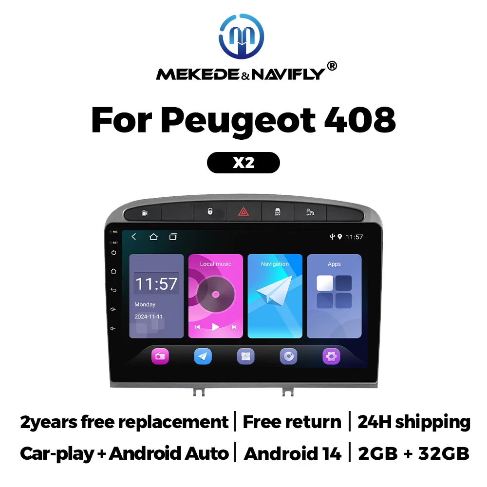 Radio para coche con Android 14 para Peugeot 308 SW 2007-2015, para Peugeot 408 2012-2020, reproductor multimedia, GPS, Carplay, unidad principal para coche, WIFI, BT