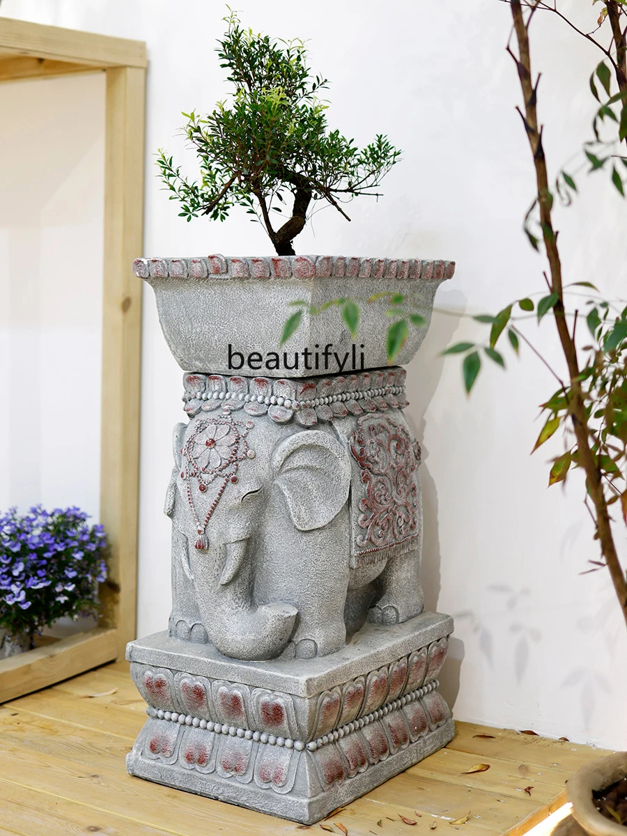 Garden Outdoor Elephant Gate Pier Decoration Flowerpot Base Garden Layout Terrace Decoration Villa Landscape