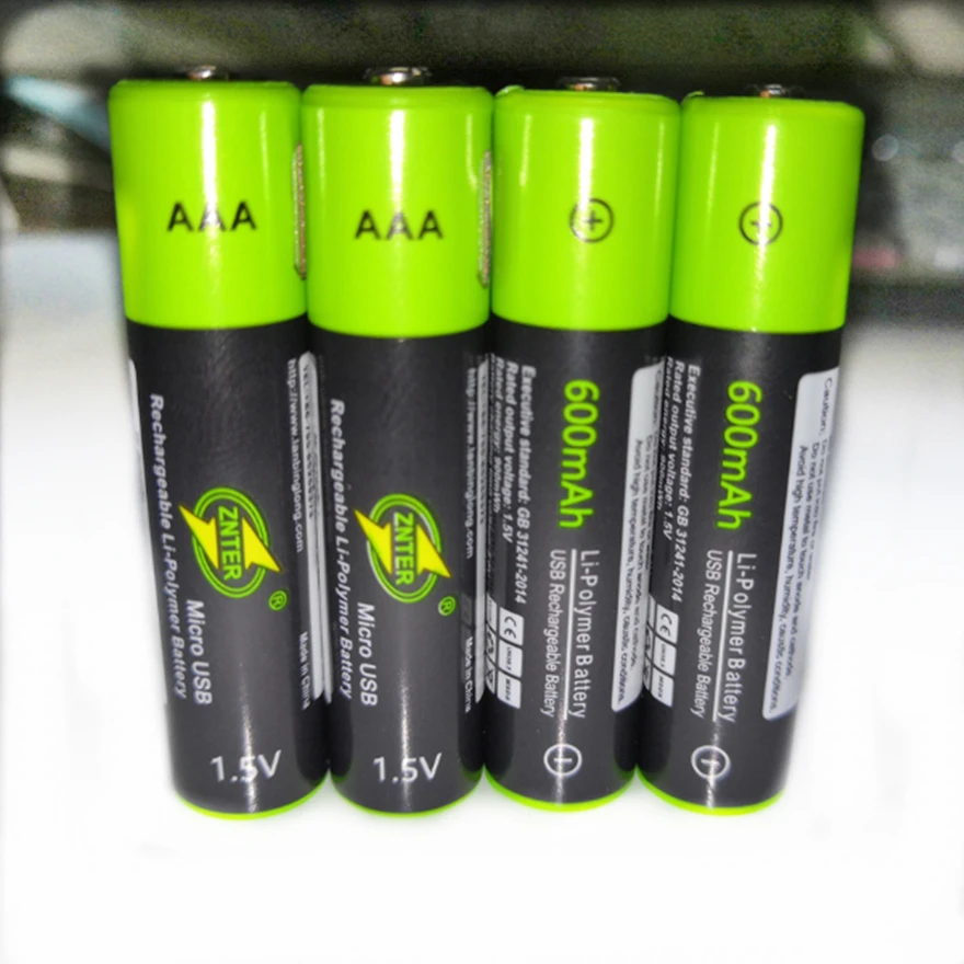 Batteria ricaricabile ZNTER AAA Batteria ricaricabile ai polimeri di litio USB da 1,5 V 600 mAh Ricarica rapida tramite cavo micro USB