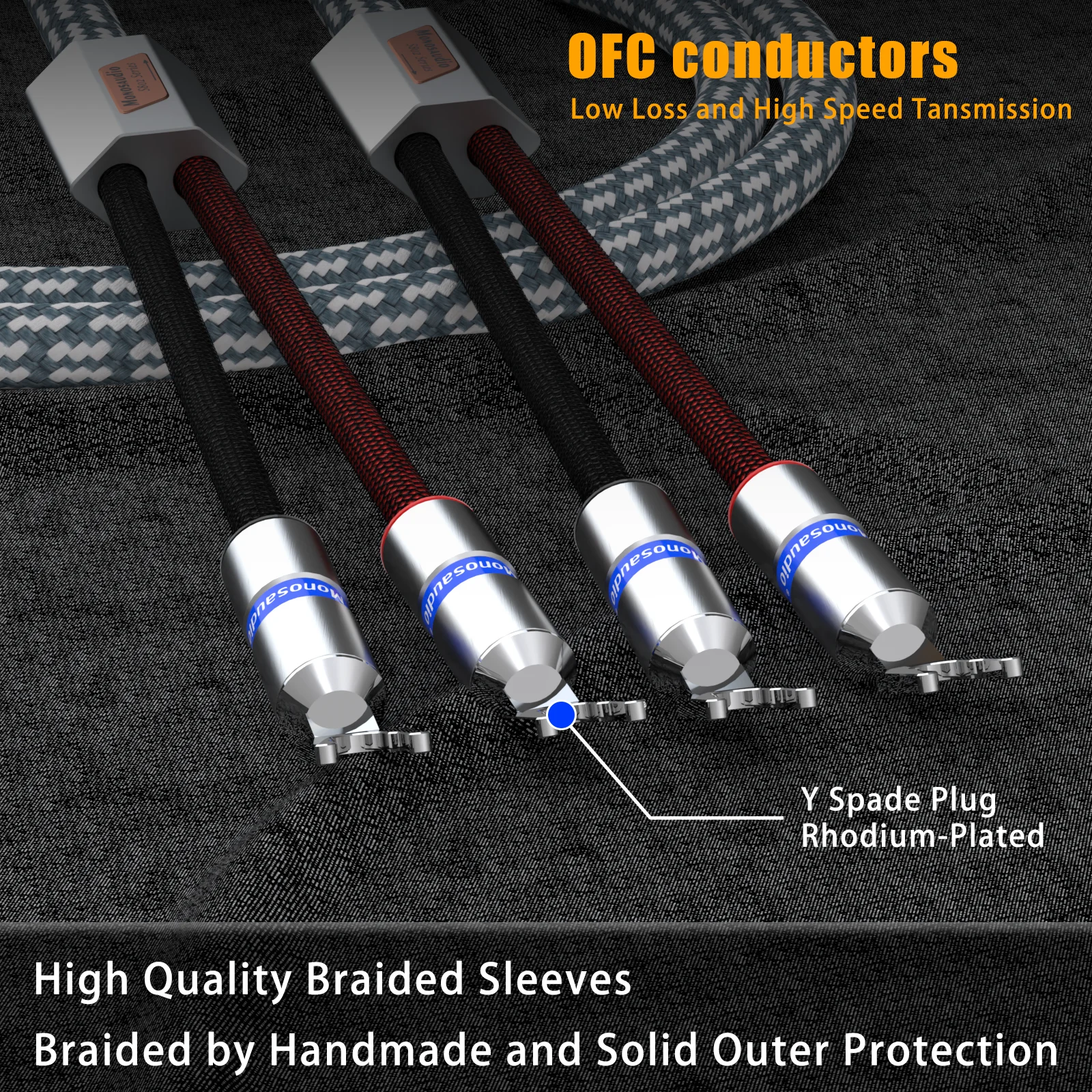 Paire de câbles de haut-parleur Monosaudio S802 11AWG, plaqués rhodium, Y Spade, haut-parleur, utilisation pour Home cinéma, ligne d'amplificateur haut de gamme