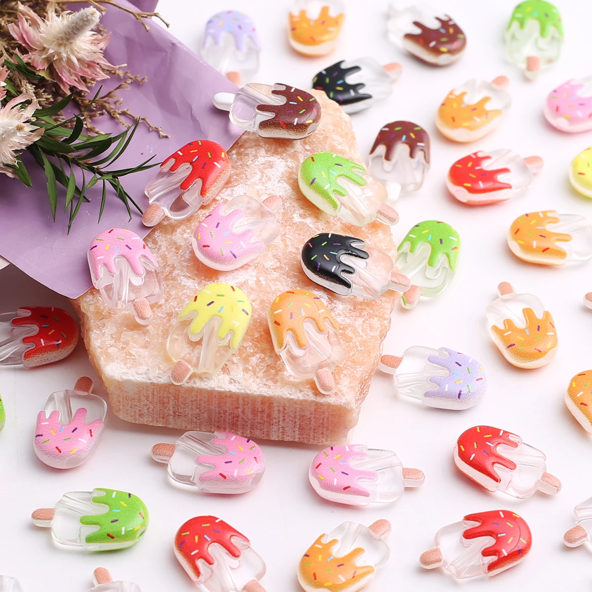 10/20pcs Random Color 12*20mm Dripping Ice Cream Bar Acrylic Loose Beads DIY Sweet Dessert Handmade Bracelet Jewelry Supplies