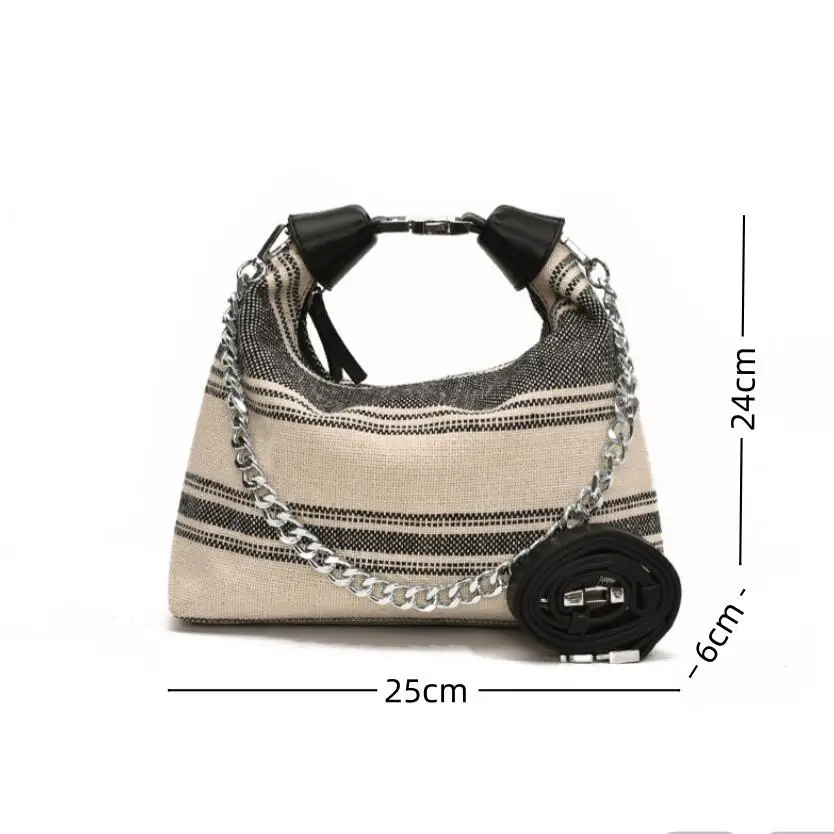 UKF Summer Straw Shoulder Bags for Women Fashion Striped Woven Beach Vacation Travel Handbags Female Shopping Totes Purse