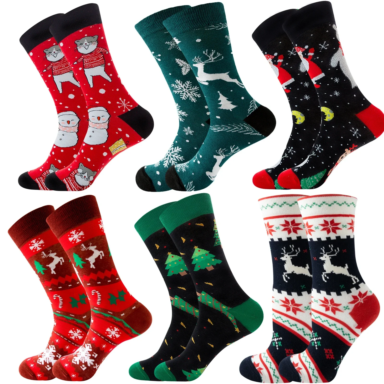 

3 Pairs Christmas Socks Women Men Cute Funny Socks Santa Claus Snowflake Xmas Crew Socks Cotton Autumn Winter