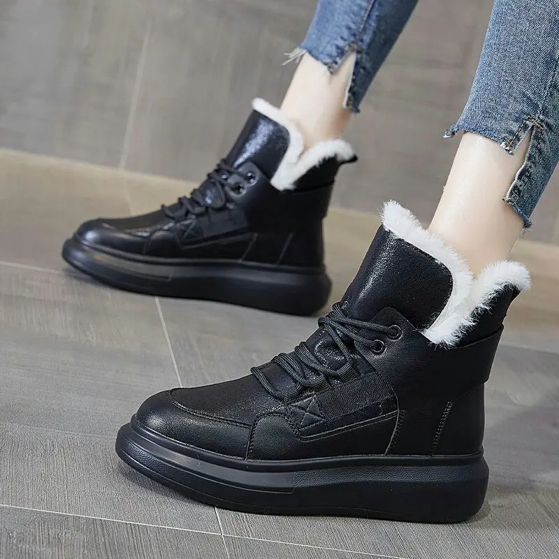 Flat Booties Women Snow Boots Padded Ankle White Sneakers Warm Short Barrel Winter 2024 Furry Shoes for Women Footwear Shoe Boot