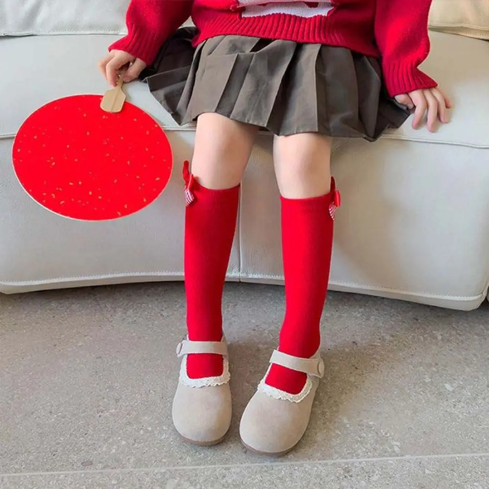 Casual Cotton New Year Red Socks Comfortable MidTube Children Long Socks Sweet Princess Knee High Stockings Gifts