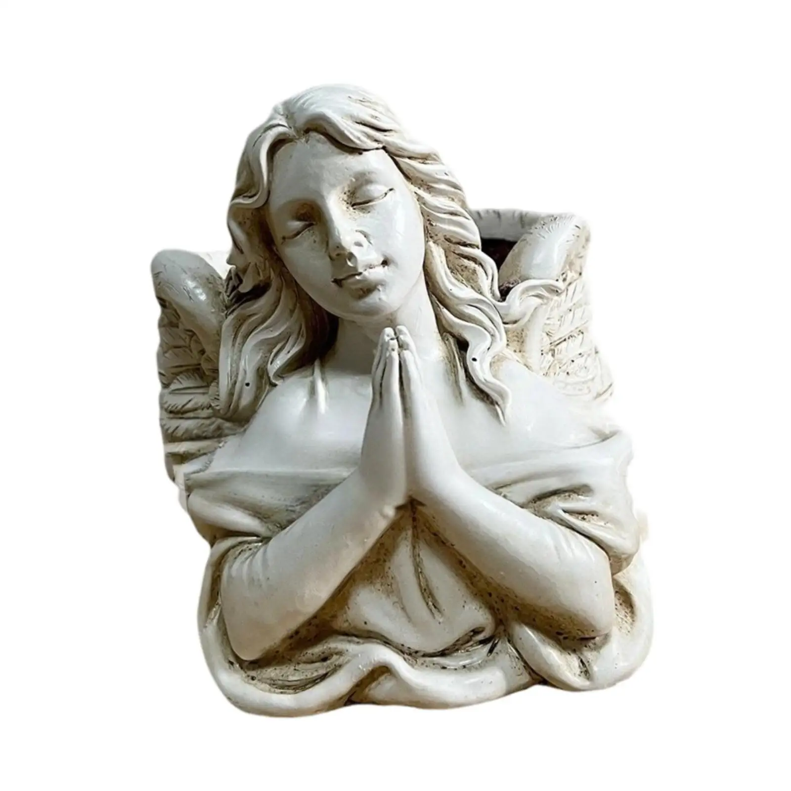 Praying Angel Bust Garden Statue Planter,Outdoor Statue Sculpture,Indoor Plants Decors Office Desk Container Flower Pot White