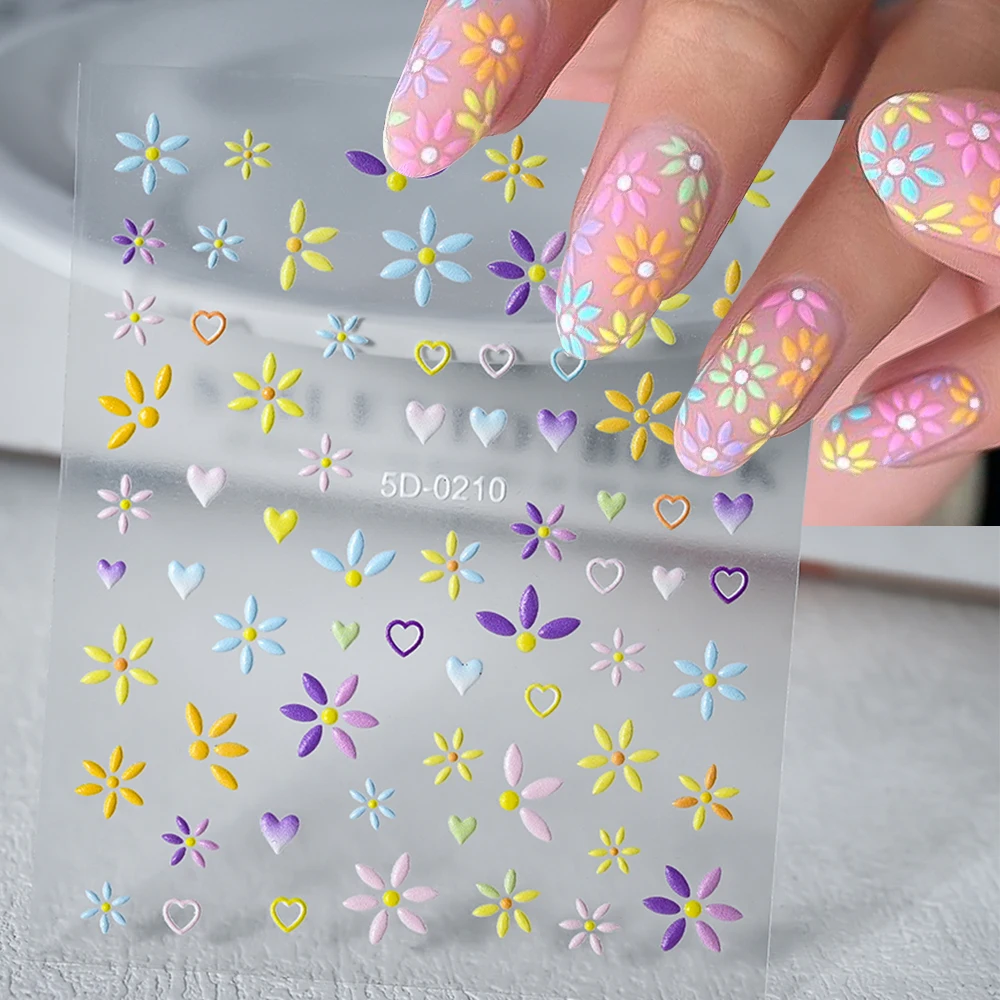 5D Exquisite Daisy Nail Sticker 1sheet Colorful Floral Nail Decal 8*10cm Self-adhesive Luxurious Daisy Nail Art Sticker Decor 9#