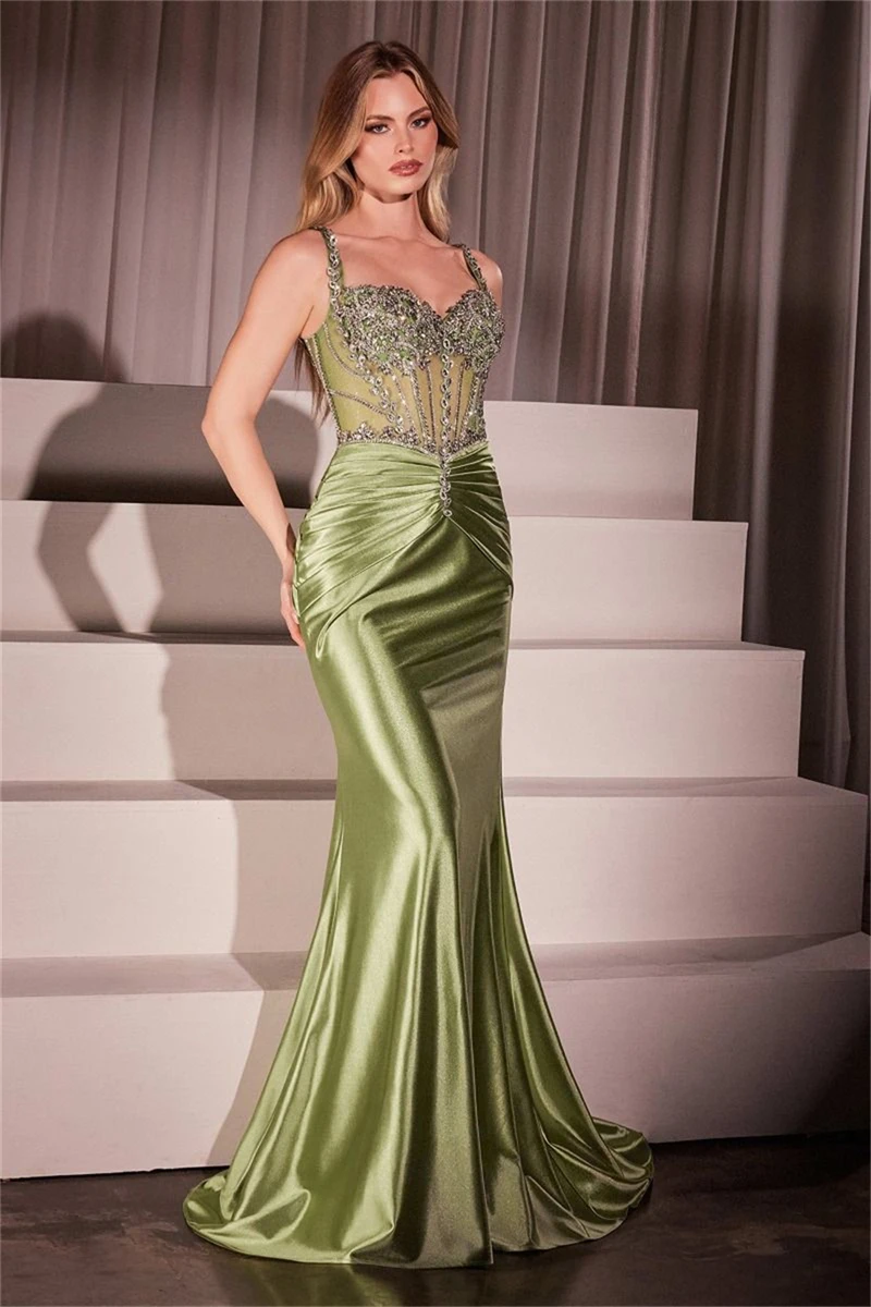 Sweetheart Neck Crystal Embellished Satin Mermaid Evening Dress Soft Stretch Fabric Wedding Guest Formal Party Gown For Women - Image 5