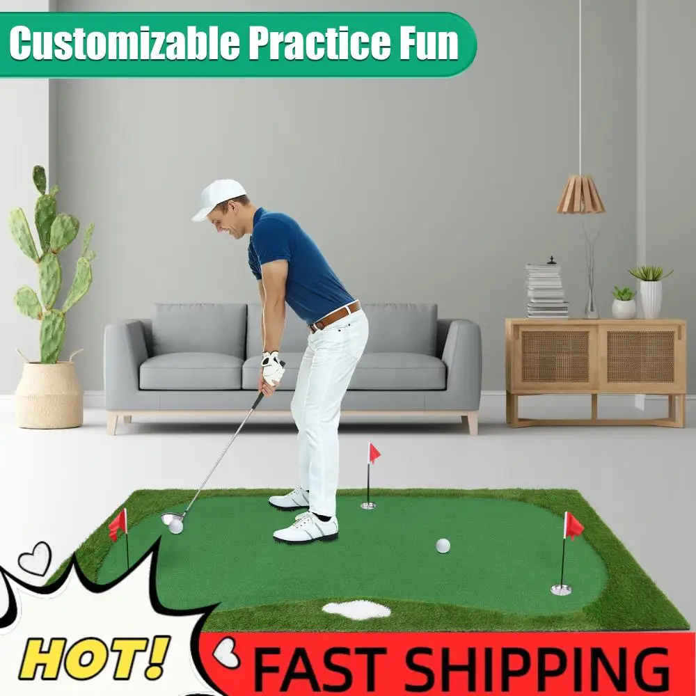 

Тренажерный коврик для гольфа с искусственным газоном, 3х1,5 м, с лотком для мячей и 3 флагами, для тренировки паттинга в помещении и на улице