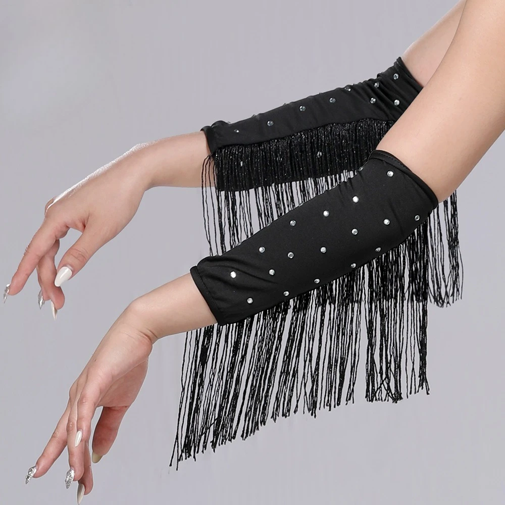 

Перчатки-нарукавники с кисточками и стразами для латиноамериканских танцев, аксессуары для выступлений и соревнований