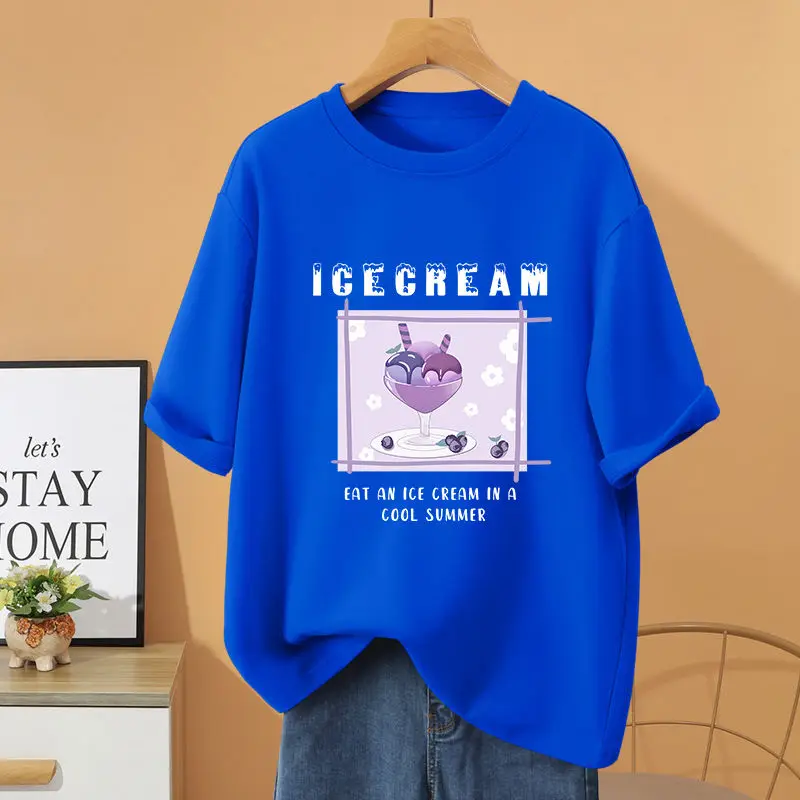 

Women Clothing O-neck 100% Cotton Fashion Pullovers, Cartoon Letter Printed Top Tee, Summer Loose Casual Short Sleeve T-shirt