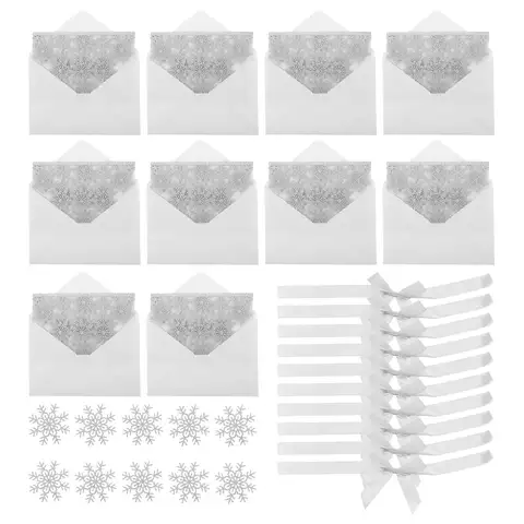 10Sets Holiday Greeting Cards Glittered Snowflake Laser Cut Wedding Invitation Set for Christmas Winter Party Engagement