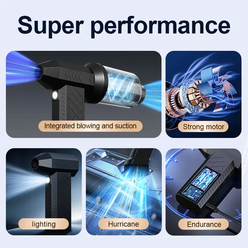 พัดลมเทอร์โบเจ็ท 130000 รอบต่อนาที เครื่องเป่าลมไฟฟ้าพร้อมชุดดูดฝุ่น ชาร์จผ่าน USB พัดลมเป่าฝุ่นเทอร์โบสำหรับทำความสะอาดคีย์บอร์ดคอมพิวเตอร์