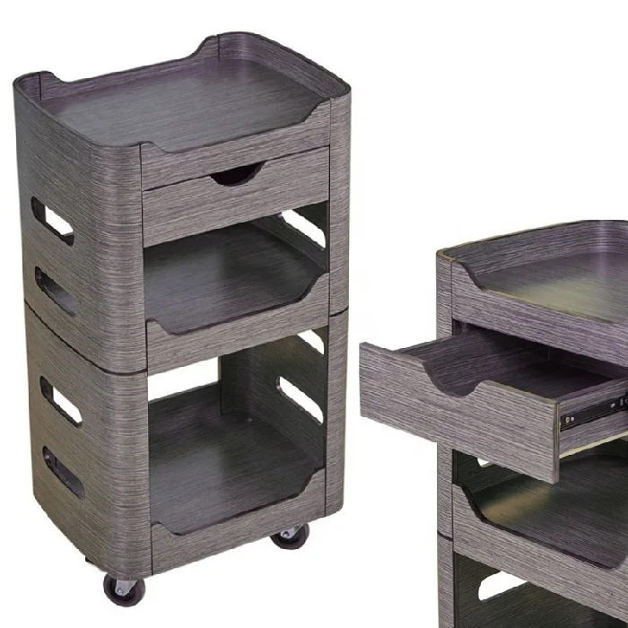 Industrial-Style Spa Facial Manicure Hairdressing Trolley Cart Wheels for Living Room Hotel Bedroom School Gym Use Made Wood
