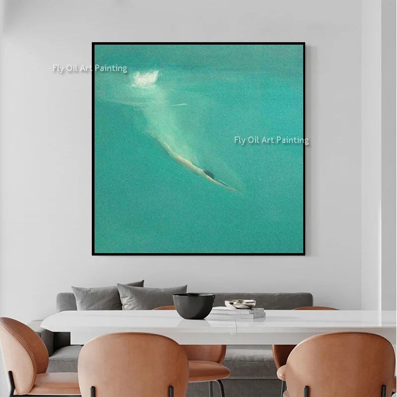 Simple Blue Women Swimming In The Sea Canvas Artwork Handpainted New Fashion Green Girl Swimming Oil Painting For Home Decor
