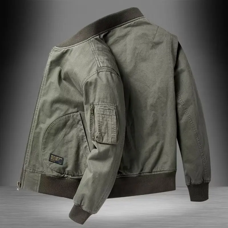 Men's Pilot Jacket Pure Cotton Spring Autumn Outerwear Casual Baseball Style Durable Dirt-Resistant Long Sleeve Coat
