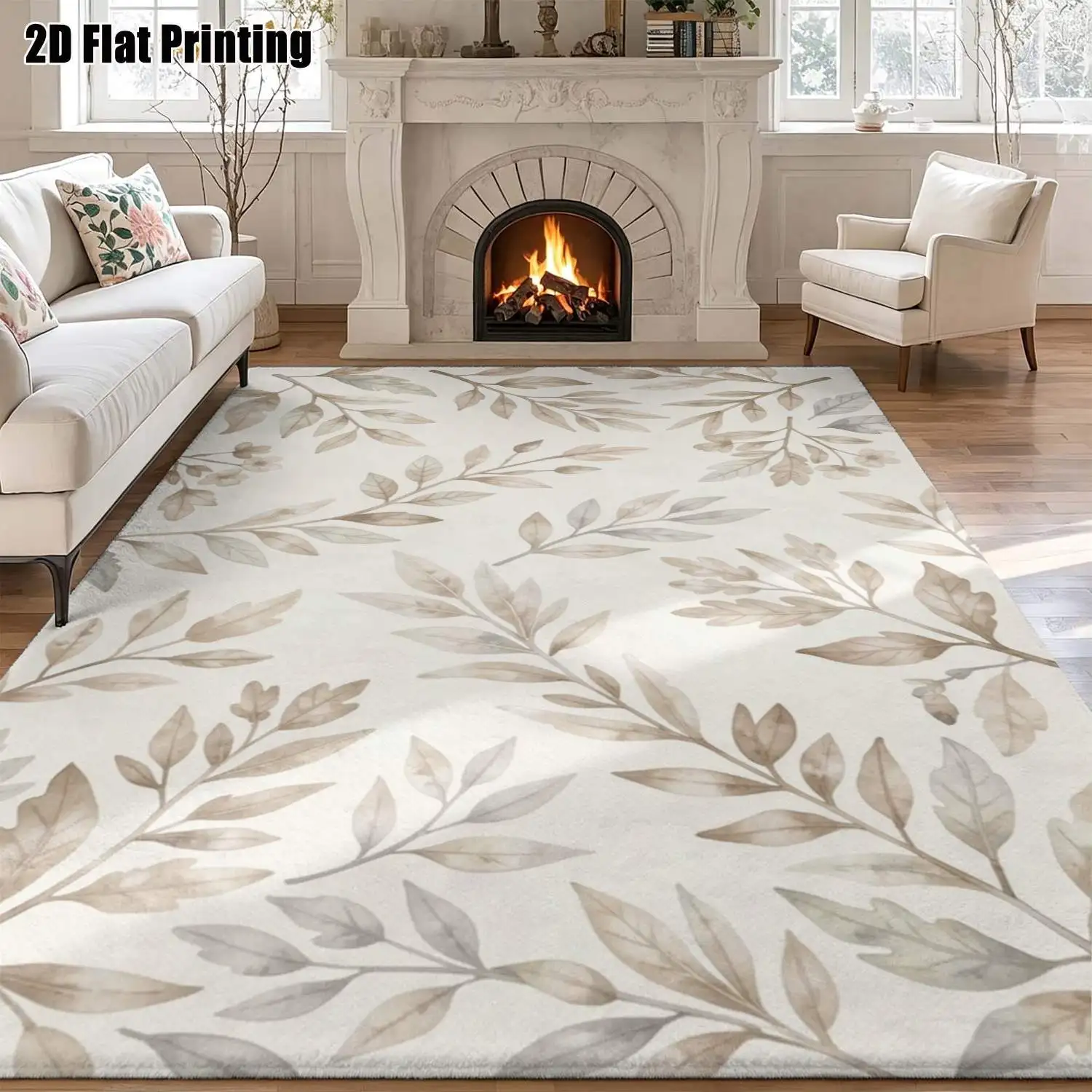 1Pc 2D Printed Carpet: Light Brown Branch&Leaf Pattern, Nordic/Instagram Style, Modern Minimalist Vintage Home Decor Rug, Multi-Size, Machine Washable, Suitable for Entrance, Dining, Foyer, Bedroom, Living Room