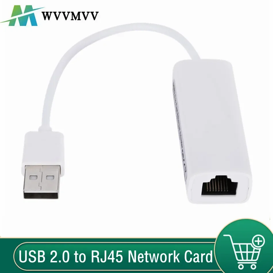 Wvvvv-Adaptador Ethernet, USB 2.0 para RJ45 Lan, Placa de rede para Macbook, Laptop, PC, Windows 7, 8, 10, 100Mbps