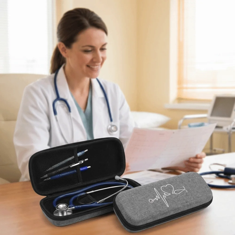 Portable EVA Stethoscope Storage Bag Hard Shell Empty Stethoscope Carrying Case Shockproof Mesh Pockets Nurse Case Office