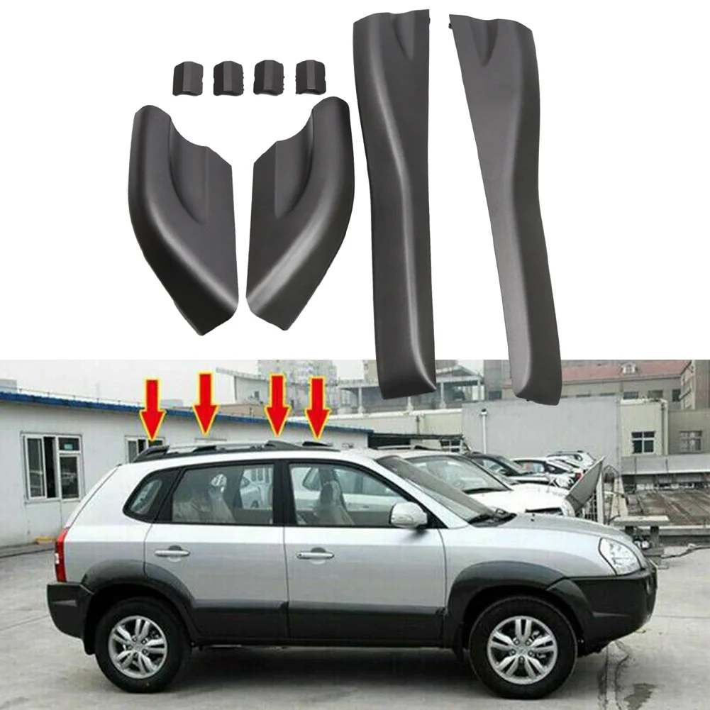 

8pcs/Set Roof Rack End Cover Sleek Black Roof Rack End Protective Cover Shells For Hyundai Tucson 2004 2008 Car Accessories