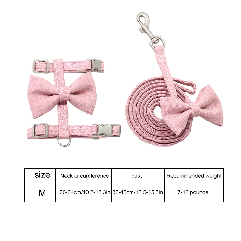 Traction Rope Set Cat Harness Rope Universal For Dogs And Cats Breathable And Adjustable Bow Tie Pink Walking Leash