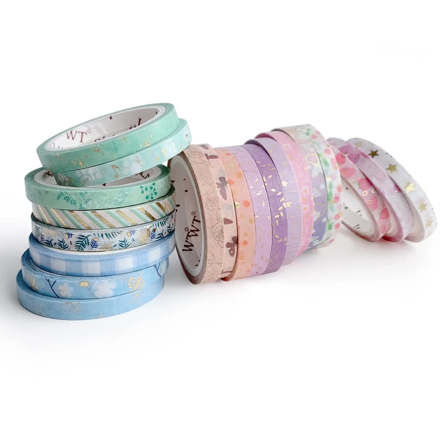 

Summer Slim Washi Tape Set, 20 Rolls, Original Designs, Gold Foil Slim Decorative Masking Tape, Adhesive Wrapping Tape,