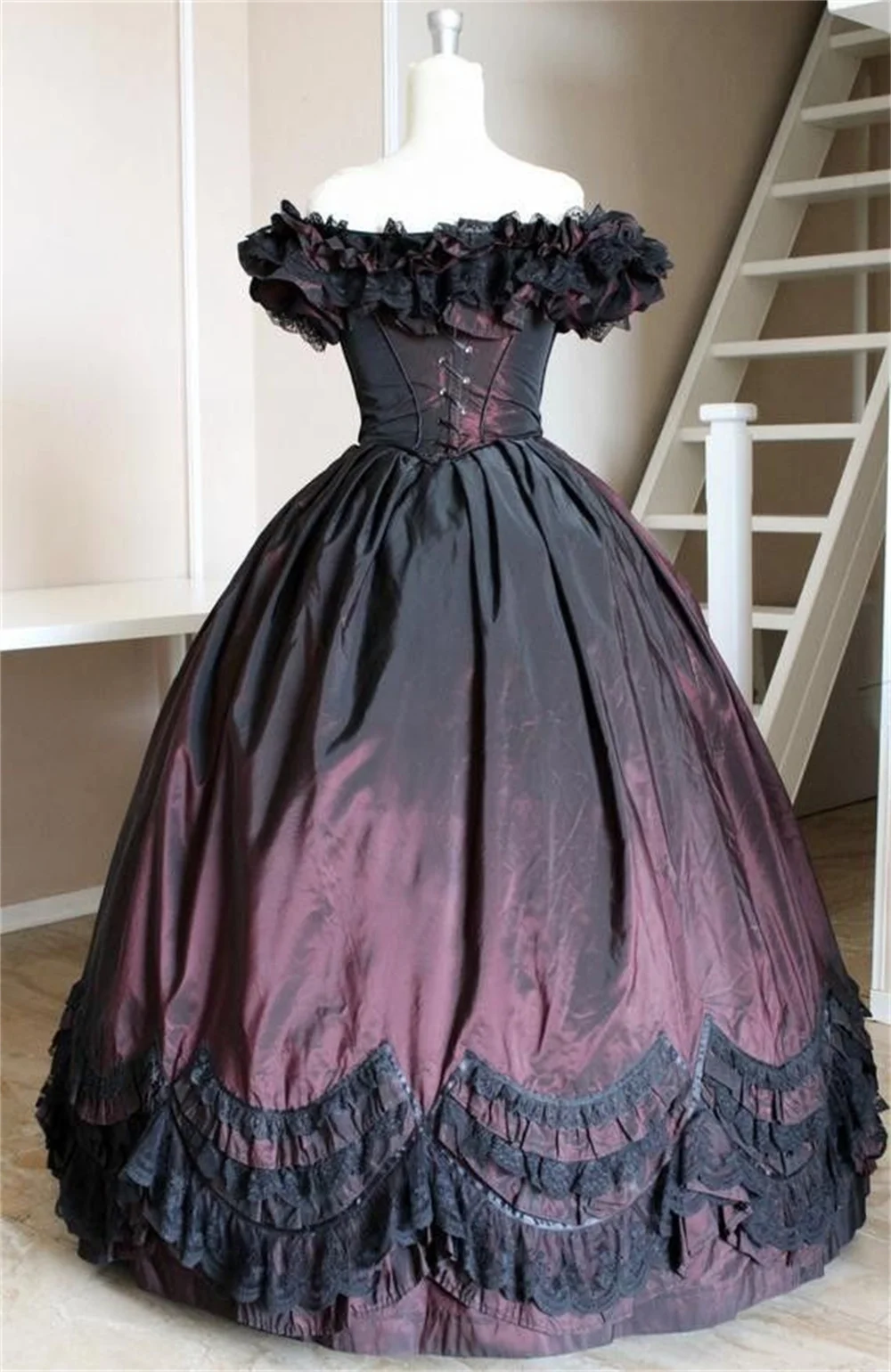 Off Shoulder 1860s Victorian Gothic Civil War Dress Costume Southern Belle Ball Gown Historical Sisi The Empress Dress Gown