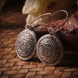 Miao Ethnic Hand Filigree Copper Big Circle Tassel Earrings E077