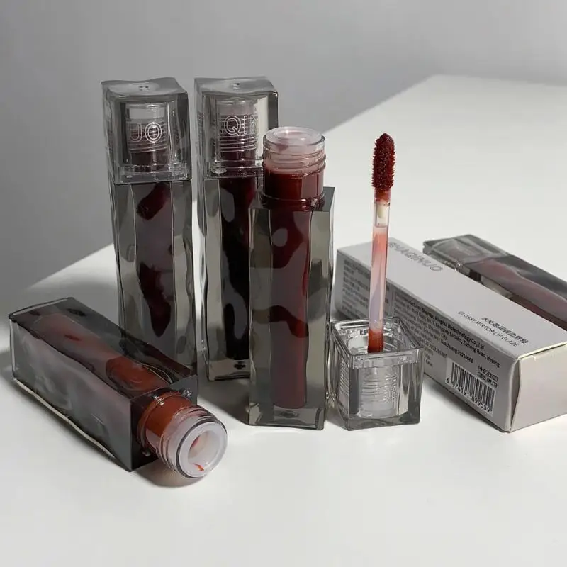 Waterproof Mirror Nude Lip Gloss Transparent Nude Dark Brown Red Lip Glaze Lasting Velvet Liquid Lipstick Women Makeup Cosmetic