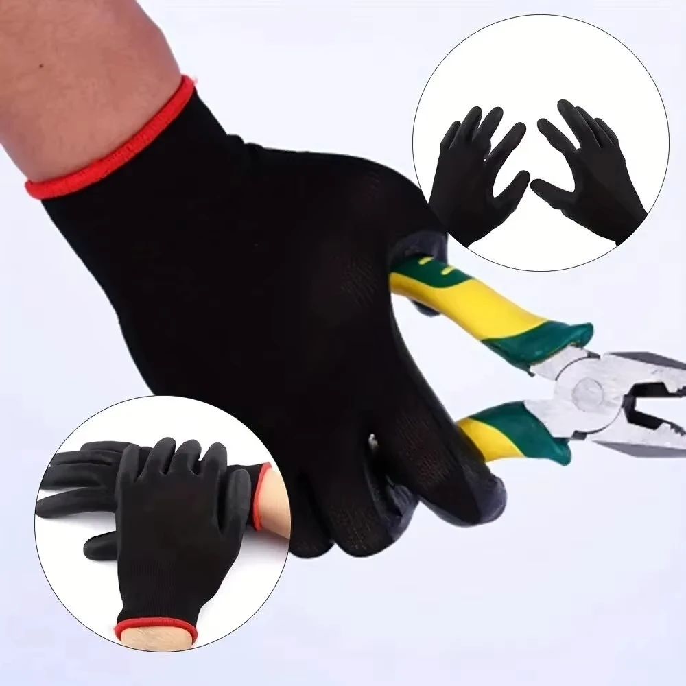 10 pair/20 pcs Coating Nylon PU Work Gloves Safety Non-slip Durable Coating Nylon PU Work Gloves Camping Lock Edge Colour Random