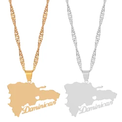 The Dominican Republic Map Pendant Necklace for Women Men Gold Silver Color Stainless Steel Chain Jewelry Map of Dominican