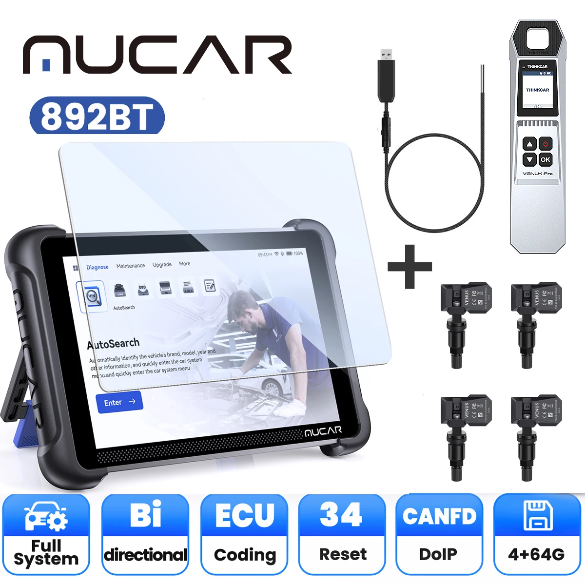 MUCAR 892BT AI الماسح الضوئي obd2 الذكي CAN FD DOIP تحقق جميع الأنظمة 35 إعادة تعيين وحدة التحكم الإلكترونية الترميز ثنائي الاتجاه تحديث مجاني مدى الحياة #1