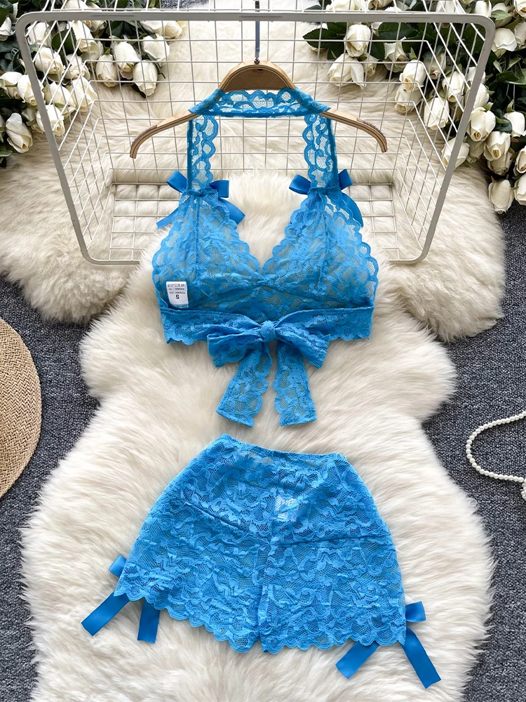 女性のツーピースセットヴィンテージノースリーブリボンクロップトップとAラインミニショーツヴィンテージY2kレースショーツパンツセット2000年代の服