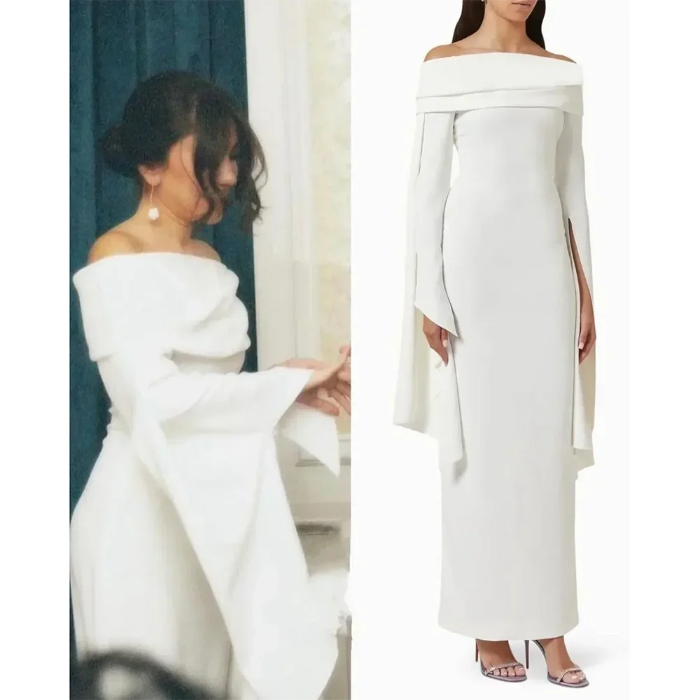 

Customized Elegant Off Shoulder Evening Dress Women's Column Evening Gowns Maxi Long Sleeves Sheath Formal Party Dress 2025