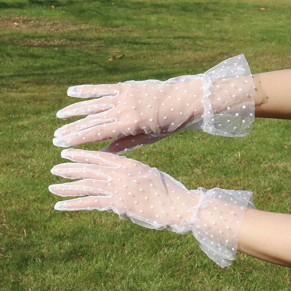 قفازات دانتيل جديدة منقطة، قفازات شبكية قابلة للتنفس واقية من الشمس، قفازات إكسسوارات فستان الزفاف