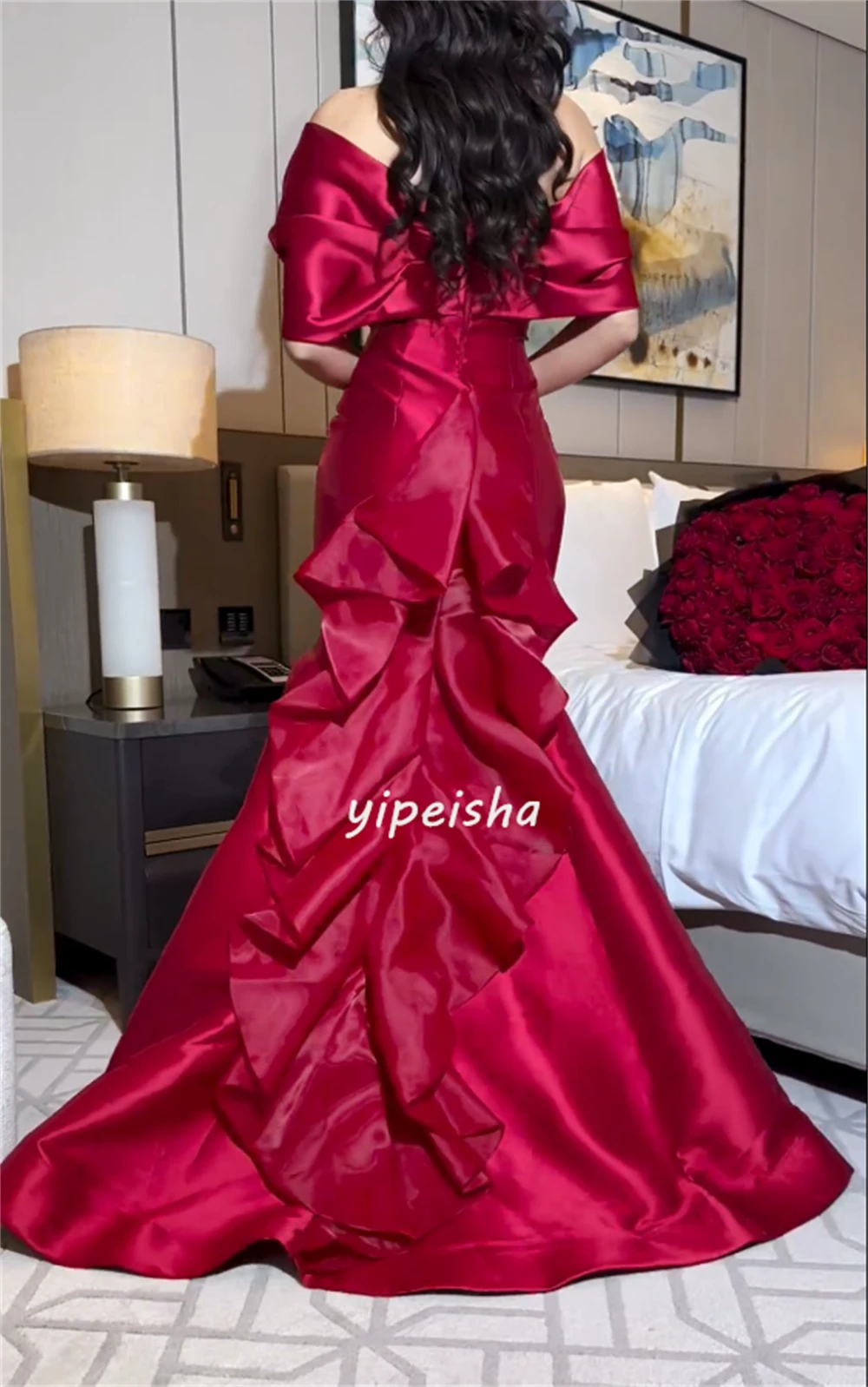 Sexy Formal Satin Beading Sequined Rhinestone Pleat Ruched Mermaid Off-the-shoulder Long Dresses Celebrity Dresses Fashion