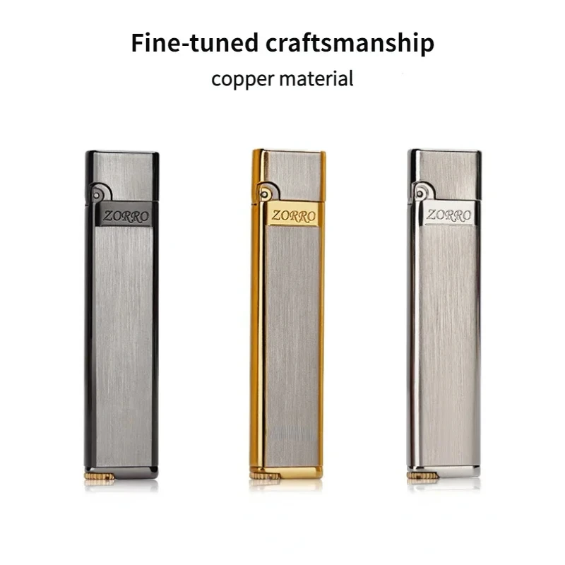 ZORRO Ultra-thin Metal Kerosene Lighter Creative Grinding Wheel Type Lightweight Portable Smoking Accessories Gadgets for Men