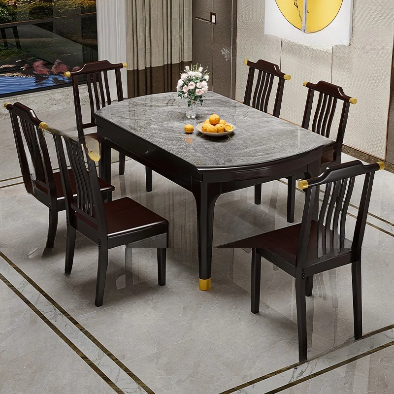 طاولة طعام جديدة من ألواح الصخور الصينية، طاولة مستديرة صغيرة قابلة للسحب ومربعة ومستديرة مزدوجة الأغراض #2