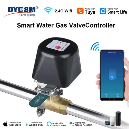 Tuya-válvula de agua y Gas inteligente con WiFi, manipulador abierto manualmente, Control del hogar, apagado automático, controlador de Gas, funciona con Alexa