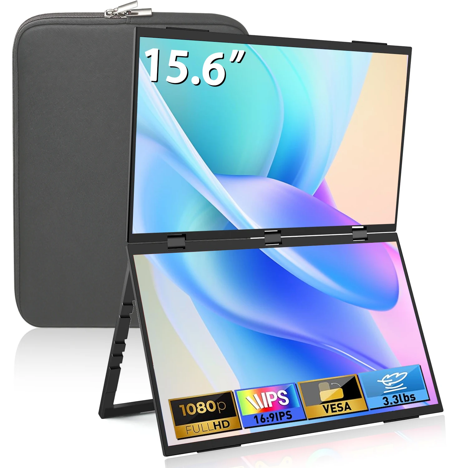 15.6 Inch Foldable Dual Portable Monitor 1920*1080 FHD IPS Screen 72% SRGB Wide Color Gamut Type-C HDMI Dual Extended Display