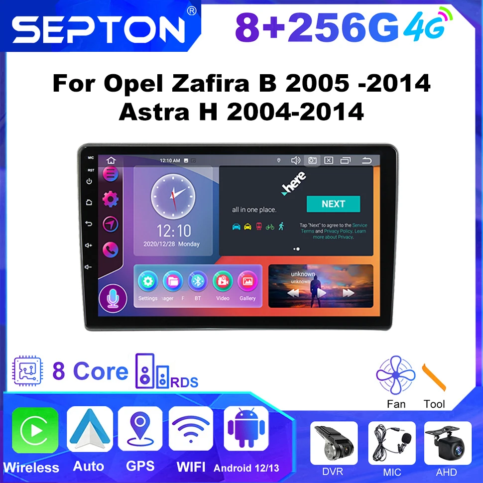 

SEPTON Car Stereo Radio for Opel Zafira B 2005 -2014 Astra H 2004-2014 Multimedia Wireless Carplay Android Auto Player GPS 4G