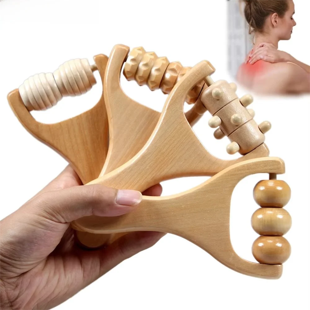بكرات التدليك الخشبية المحمولة واضحة خطوط الطول أدوات تدليك مدلك الرقبة متعددة الوظائف #4