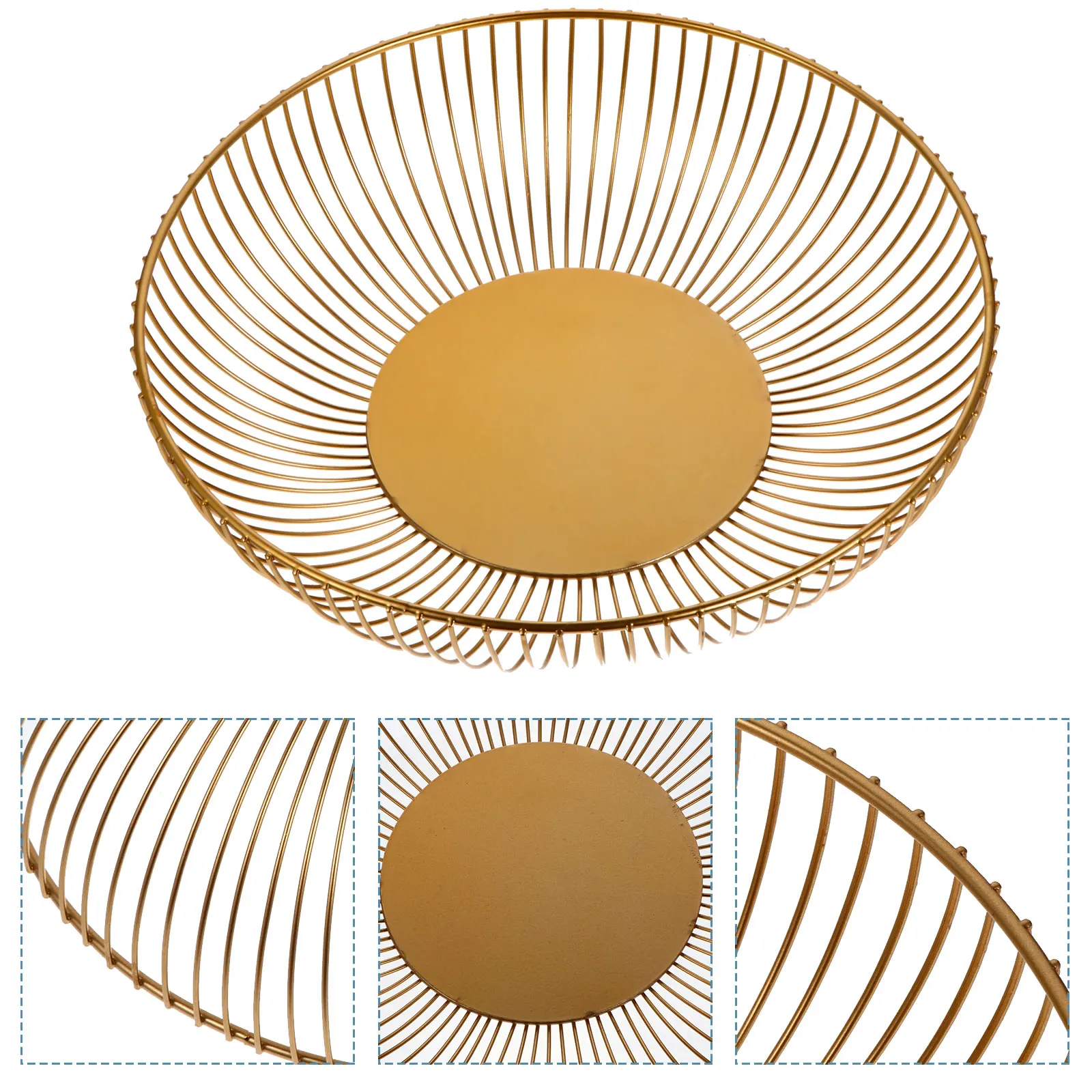 

11 Inch Round Fruit Basket Handmade Iron Wire Snack Storage Holder Decorative Bowl For Kitchen Counter Candy Potpourri Wire