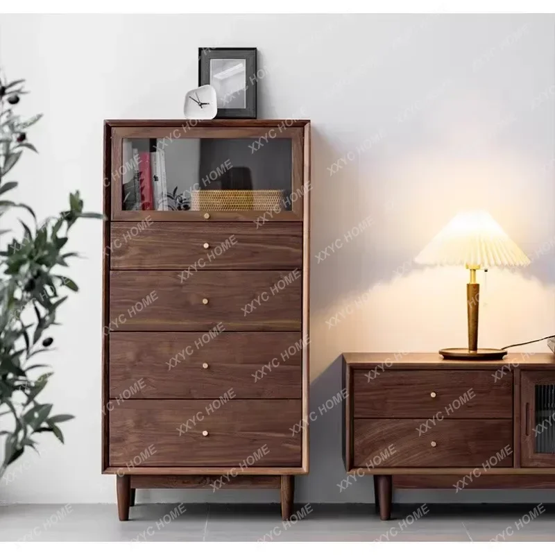 XX Black walnut solid wood bookcase, simple dust-proof glass case, log bookcase, transparent glass display case