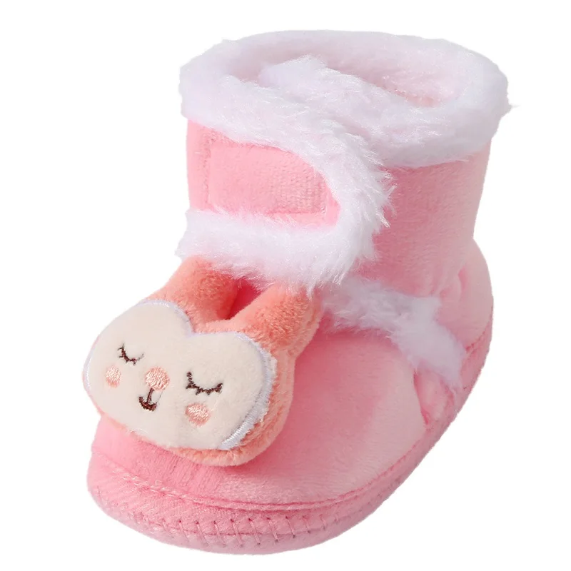 Baby Winter Boots 3D Rabbit/Bear Fleece Non-Slip First Walking Soft Sole Shoes for Girls Boys