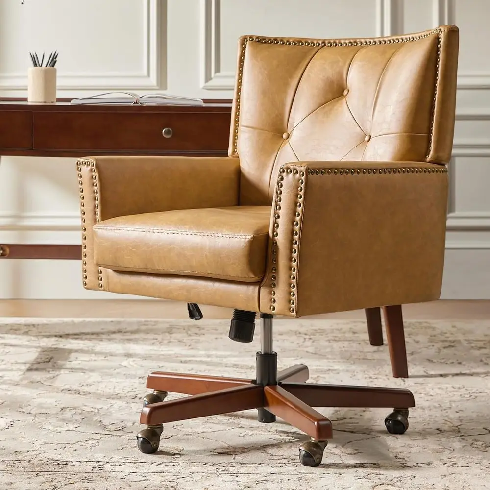 

Swivel Ergonomic Office Chair with Lock, Metal Base, Adjustable Height, Padded Seat, Camel