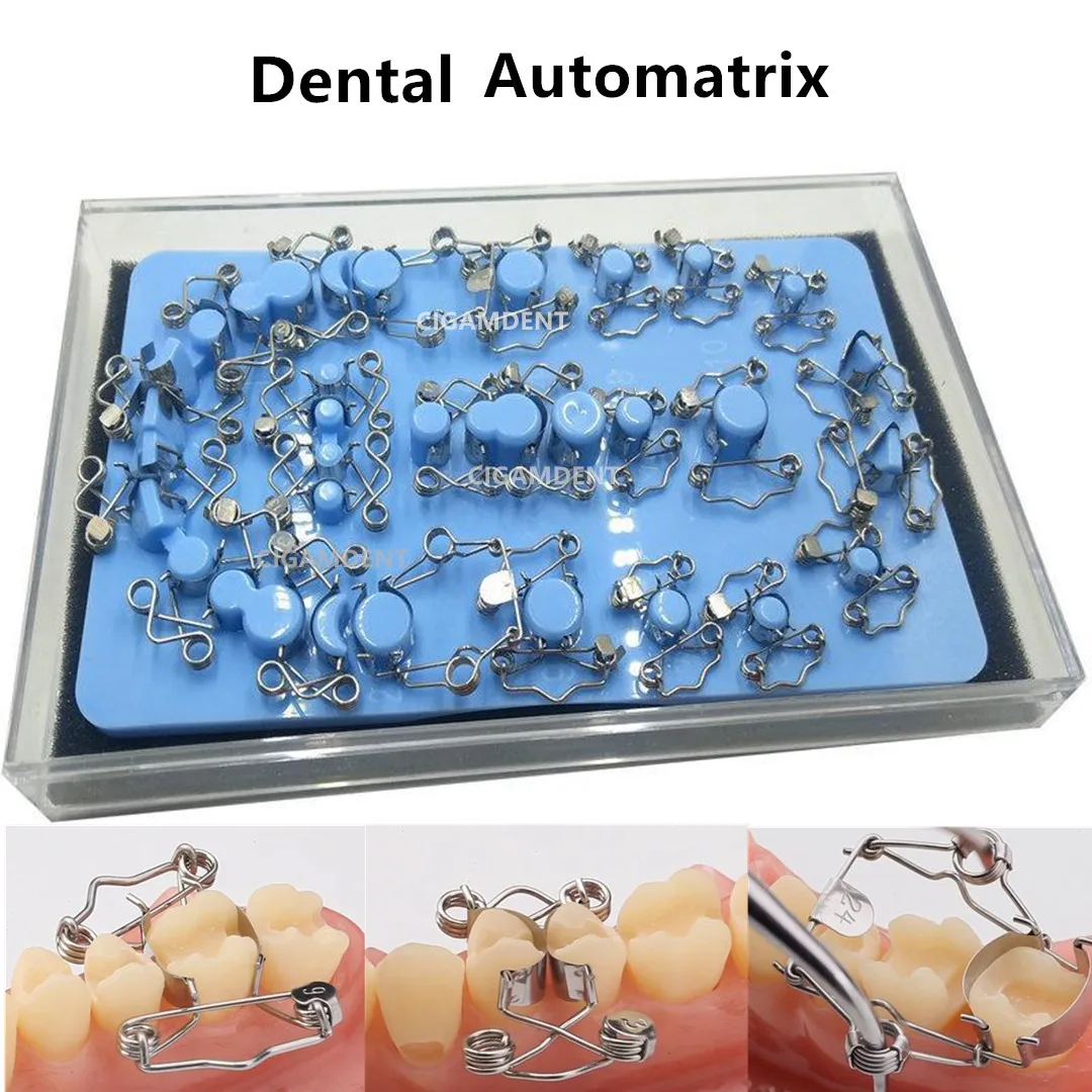 1Set Matrices Dental Automatrix Matrix Bands Ring Sectional Contoured Matrices With Clip Holder Clamps Forceps