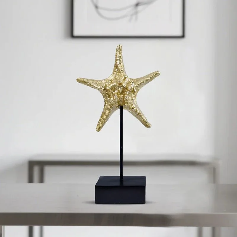 Creative Seahorse Starfish Golden Statue Living Room Decoration Marine Organism Ornaments Resin Sculpture Room Aesthetic Decor