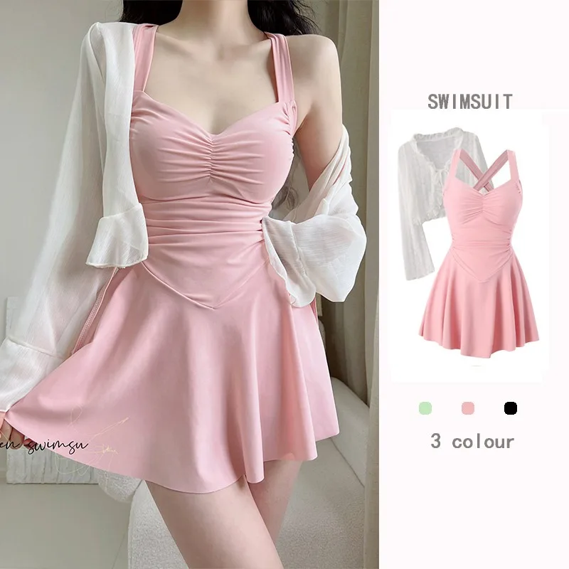 สาวอนุรักษ์นิยมชุดว่ายน้ํา One Piece COVER-Up Thermal Bathwear Slimming Belly ปกปิดฤดูร้อนใหม่ Sle High-End Feeling